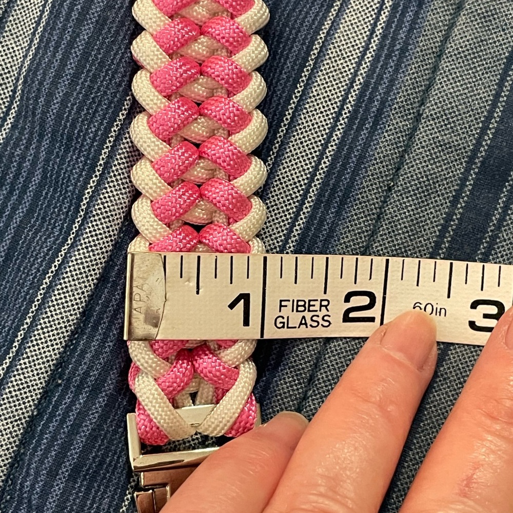 Handcrafted handmade pink white Paracord bracelet silver metal clasp 8.5 inches - Picture 9 of 11